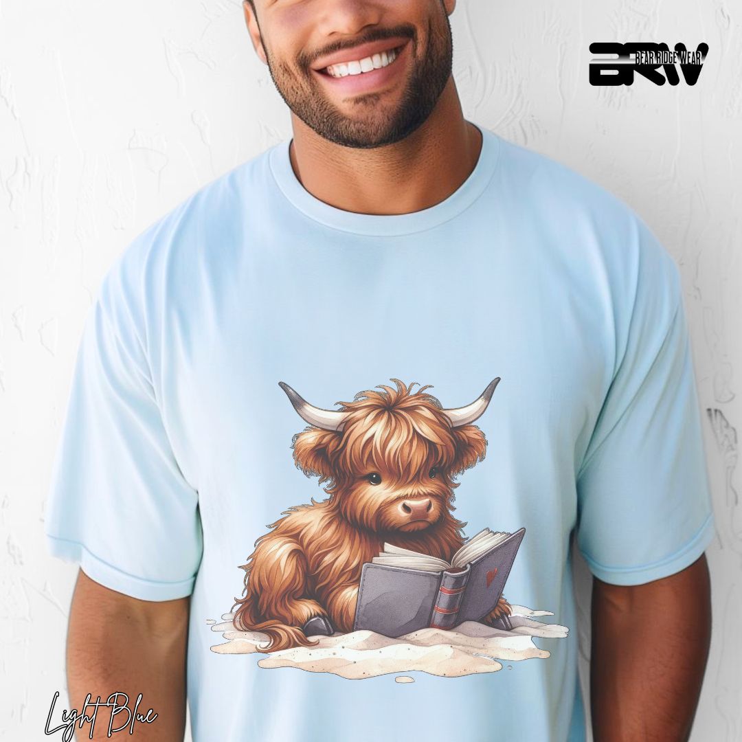 'Highland Cow-Beach-Book' Summer T- Shirt