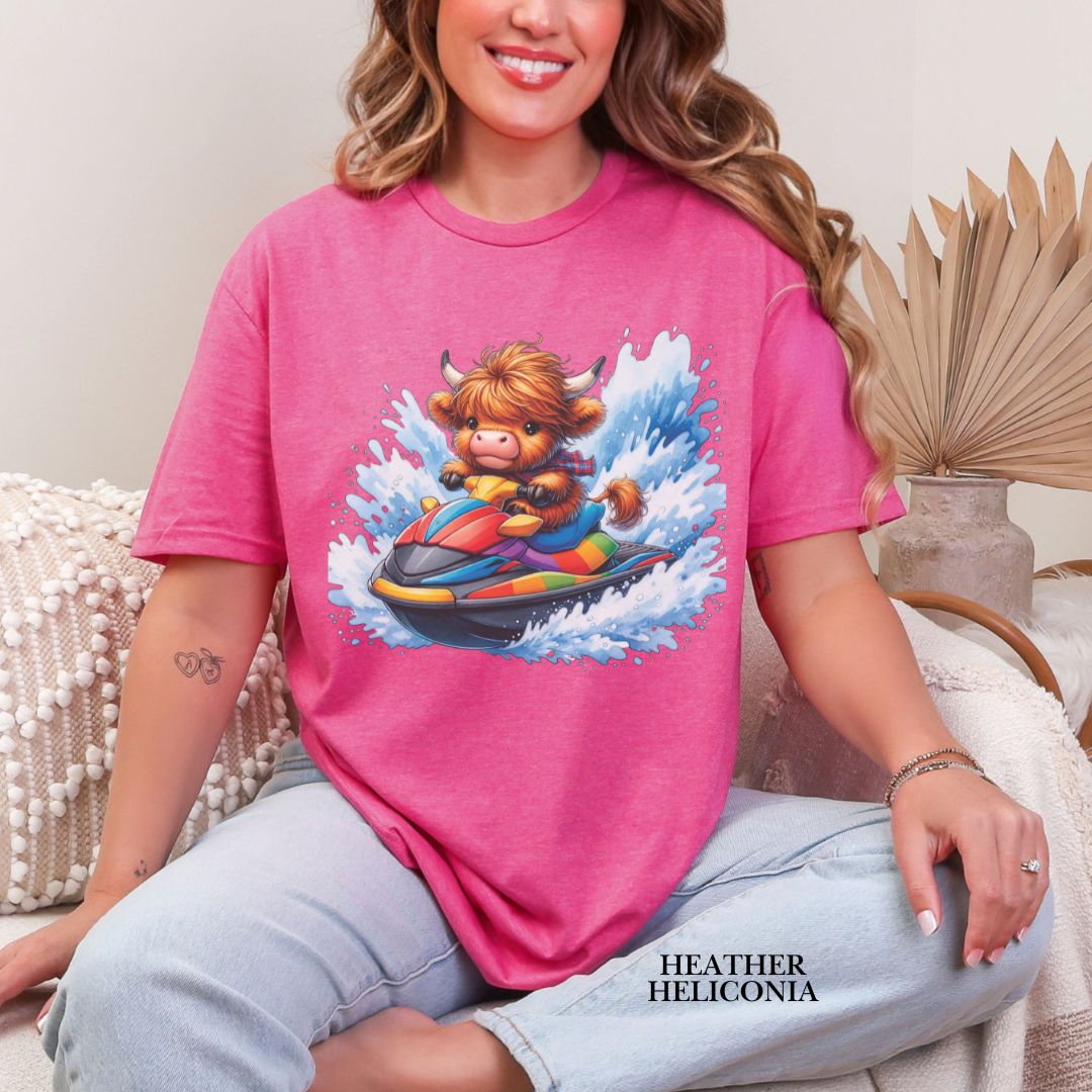 'Highland Cow-Ski Mobile'  Summer Tee