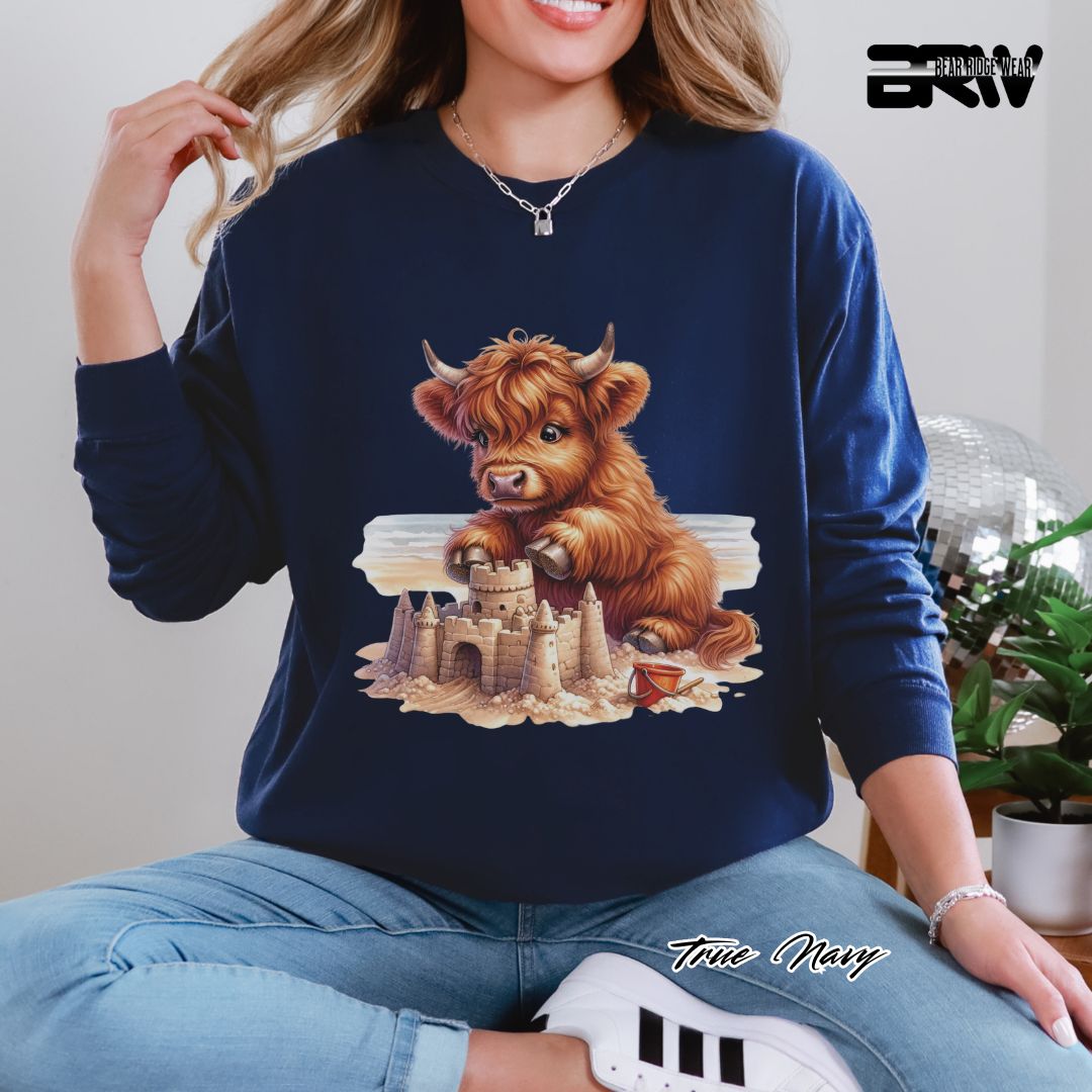 'Highland Cow-Sandcastle' Summer Long Sleeve Tee
