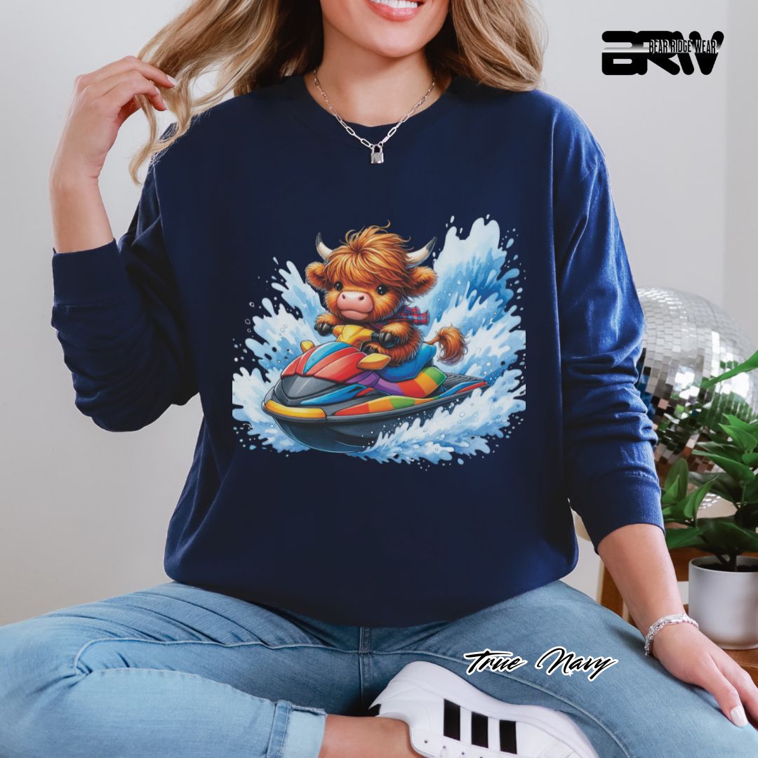 'Highland Cow- Ski Mobile' Summer Long Sleeve Tee