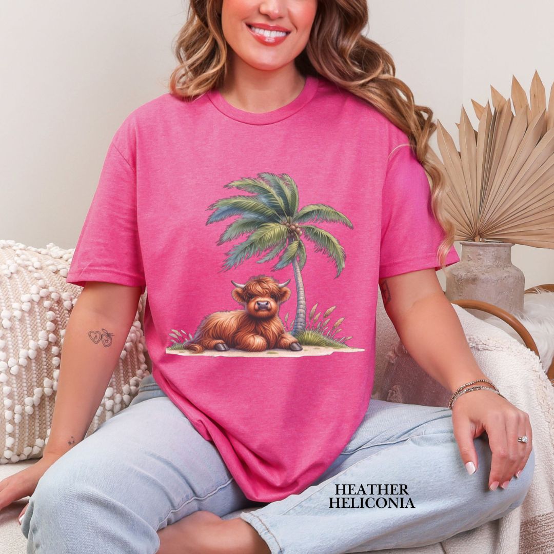 'Highland Cow-Palm Tree'  Summer Tee
