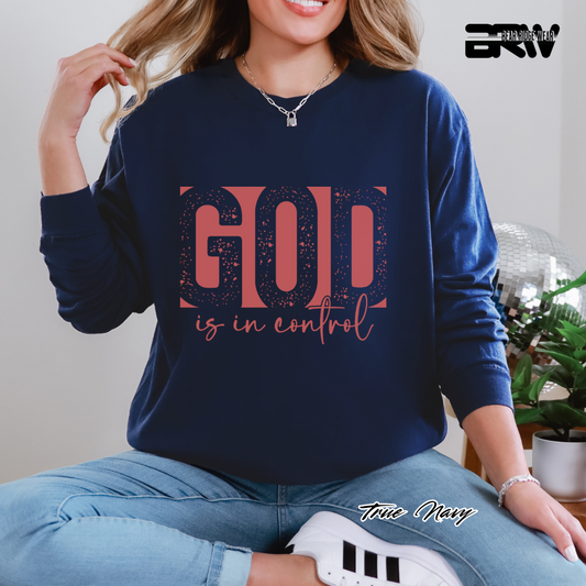 'God Is In Control' Pink Faith Long-Sleeve Tee