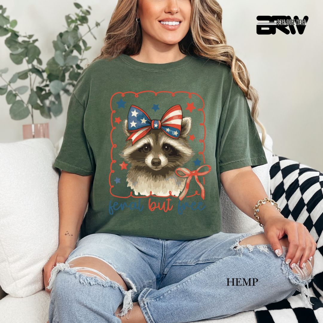 Feral But Free-Raccoon- Patriotic Tee
