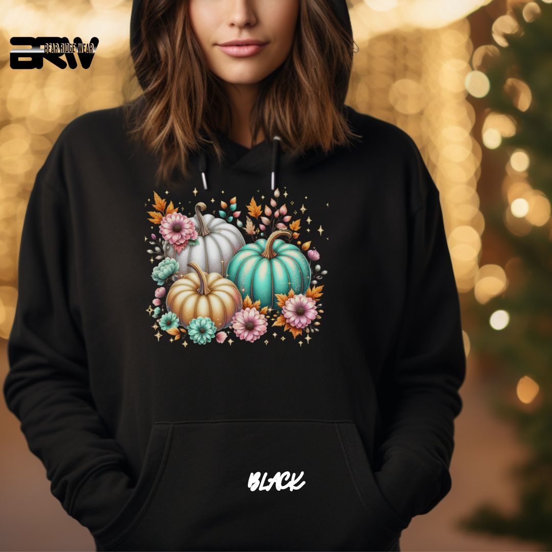 'Floral Shimmering Pumpkin' Fall Hoodie