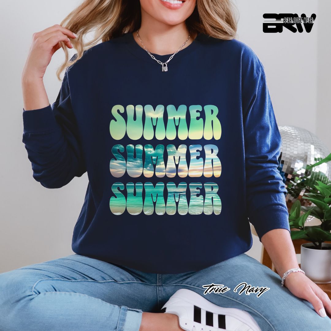 'Vibrant Summer Bubble Letter' Summer Long Sleeve Tee