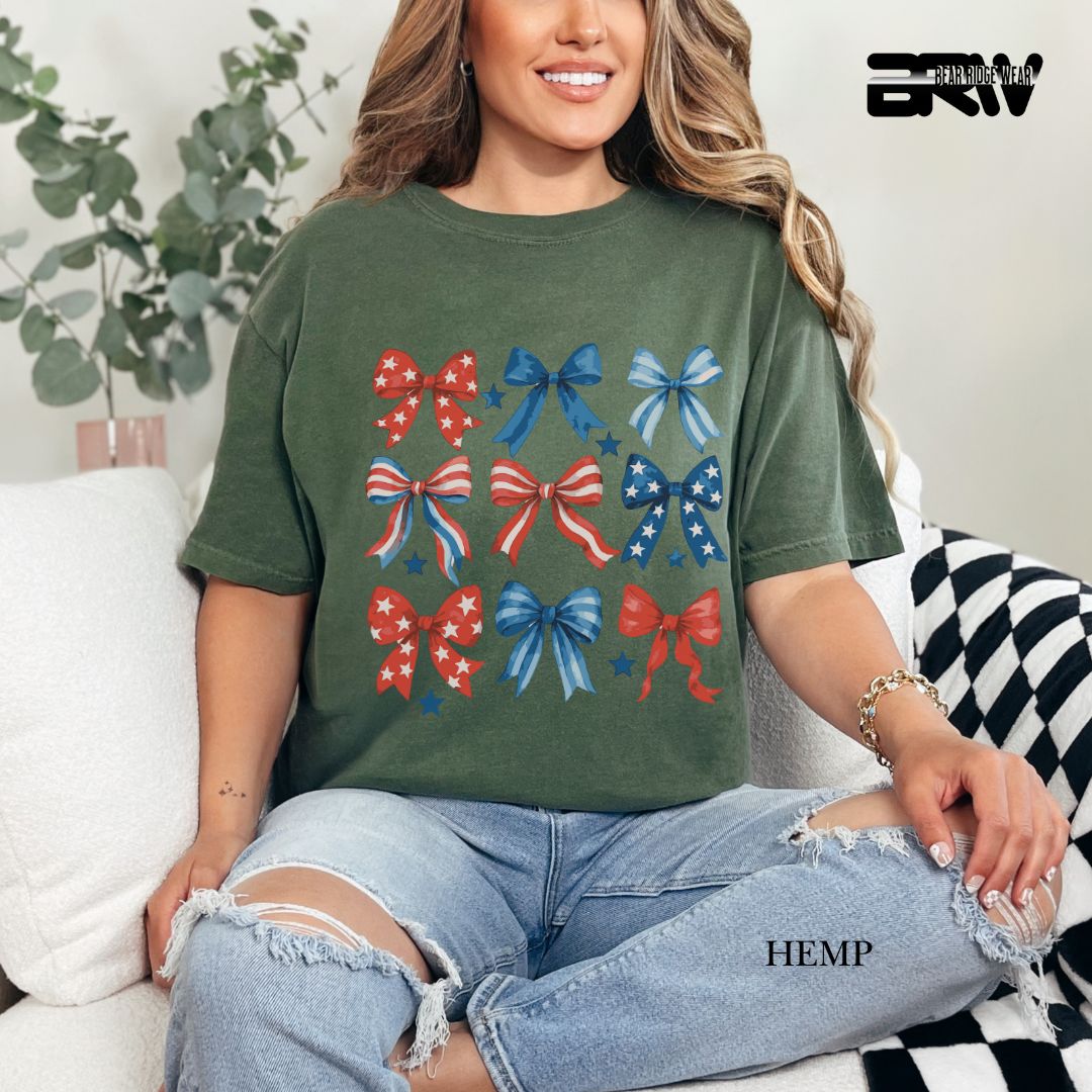 Red-White-Blue Bows- Patriotic Tee