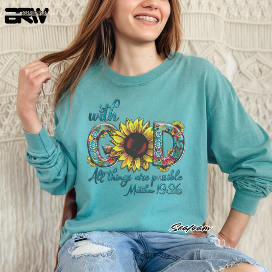 'With God All things are Possible Mathew 19.26' Long-Sleeve Faith Tee