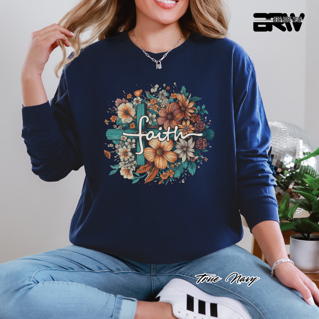 'Faith With Cross and Flowers' Faith Long-Sleeve Tee