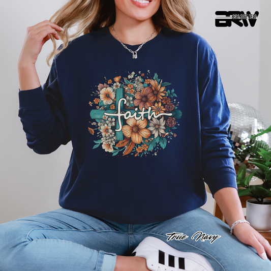 'Faith With Cross and Flowers' Faith Long-Sleeve Tee