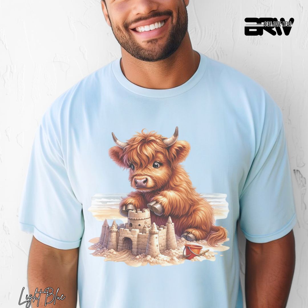 'Highland Cow-Sandcastle' Summer T- Shirt
