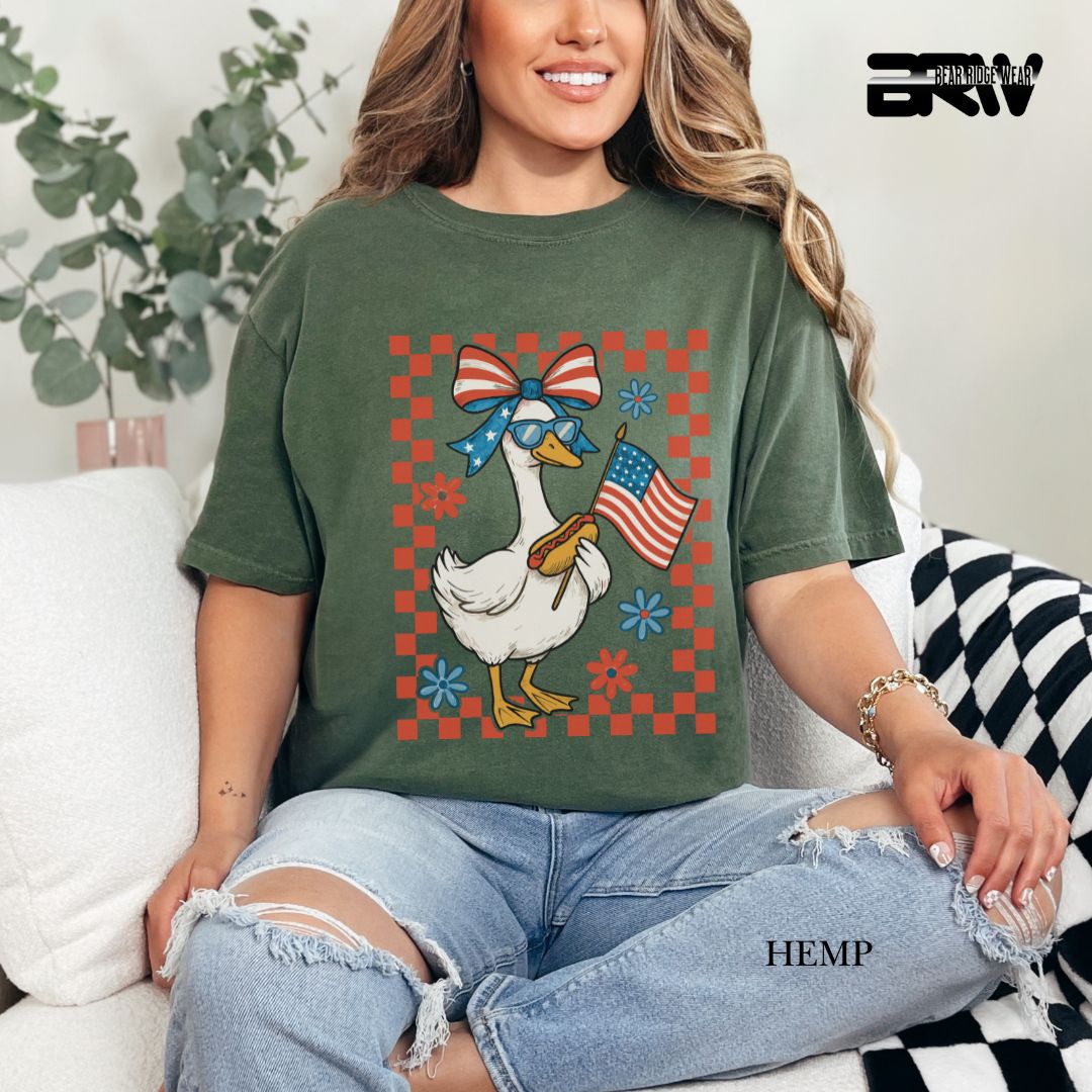 Goose-Girl Flag Hotdog- Patriotic Tee
