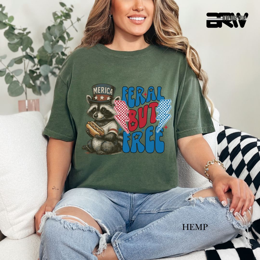 Feral But Free-Hotdog Raccoon- Patriotic Tee