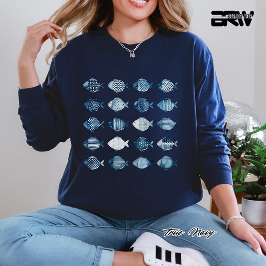 'Water Color Fish Pattern Design' Summer Long Sleeve Tee