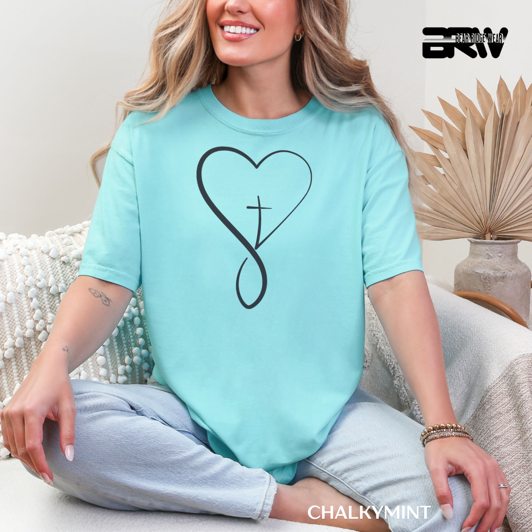 'Heart With Cross-Black.' Faith Tee