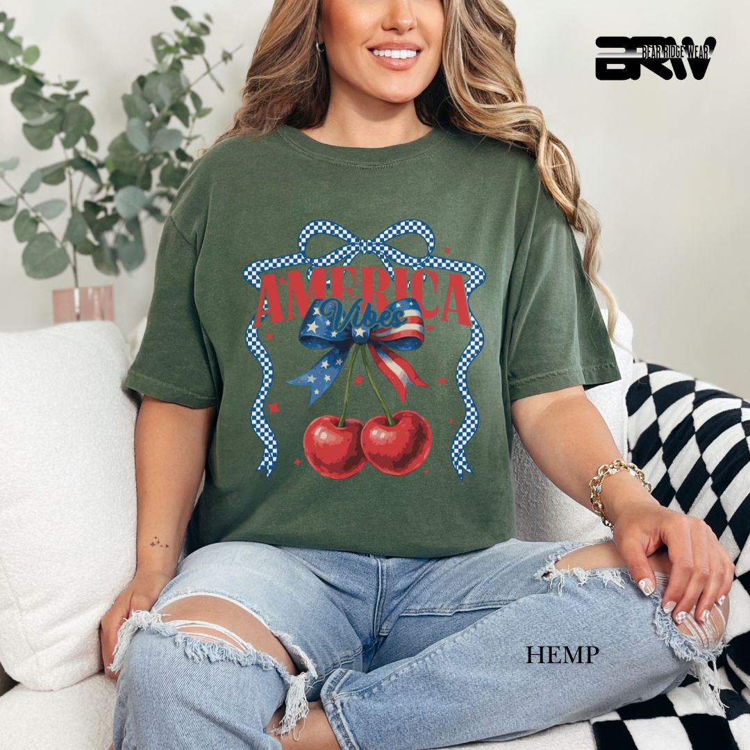 America Vibes- Cherries- Patriotic Tee