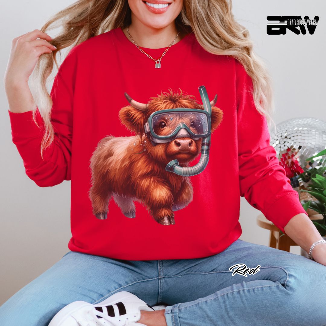 'Highland Cow-Snorkel' Summer Long Sleeve Tee