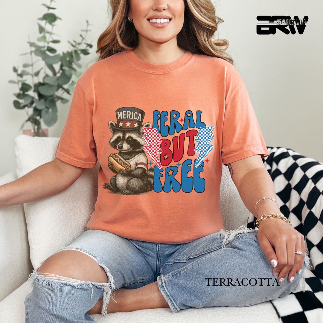 Feral But Free-Hotdog Raccoon- Patriotic Tee