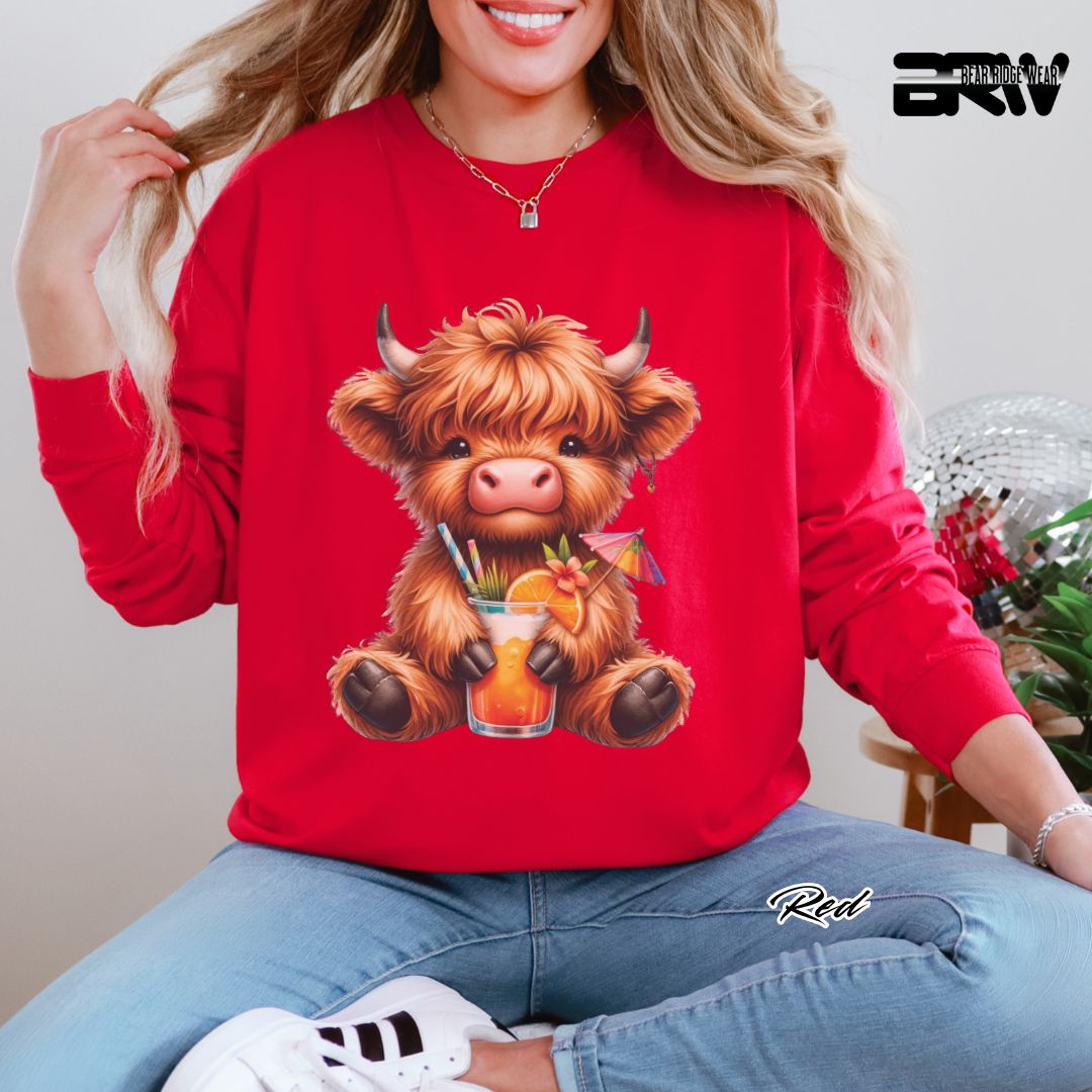 'Highland Cow- Tropical Drink' Summer Long Sleeve Tee