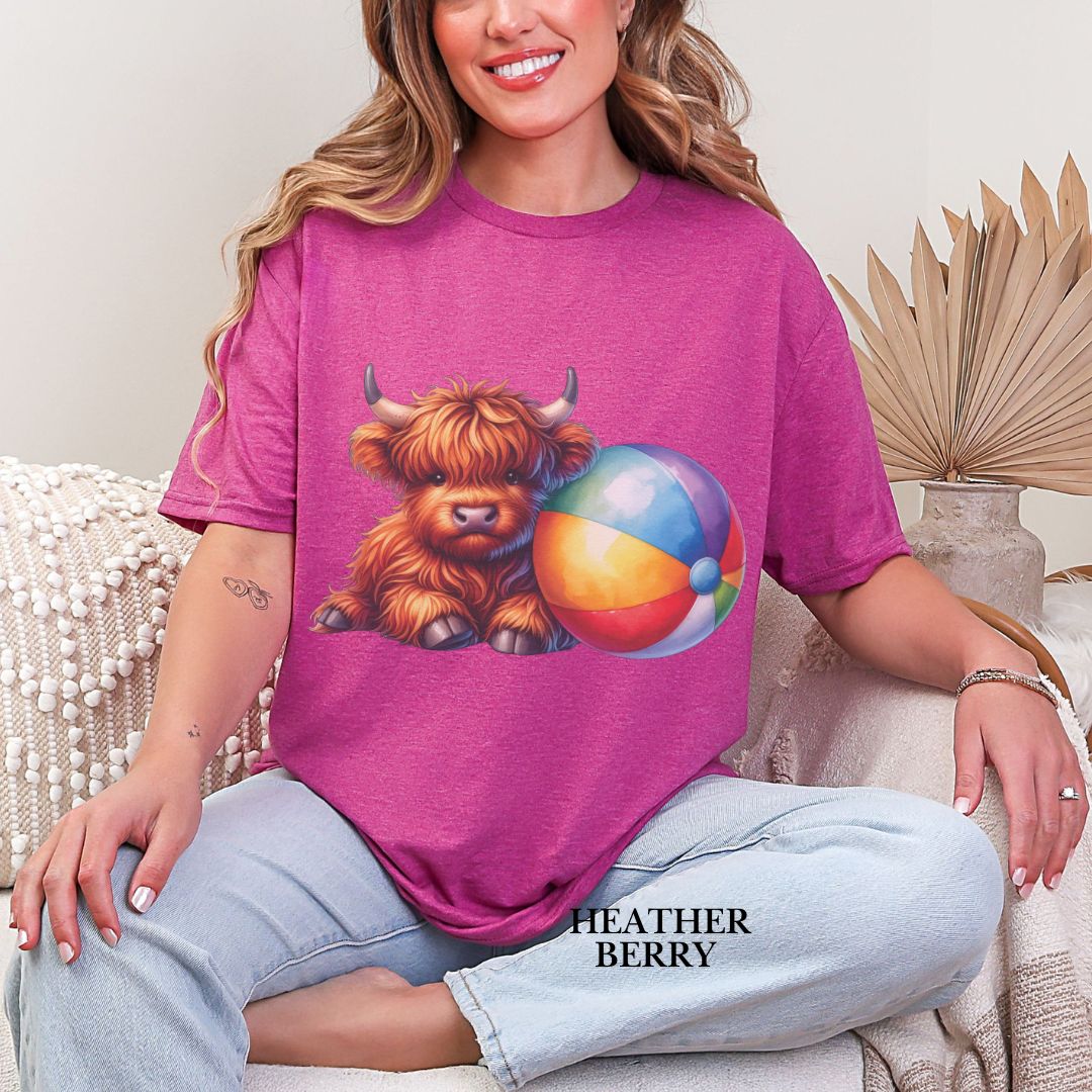'Highland Cow-Beach-Ball'  Summer Tee