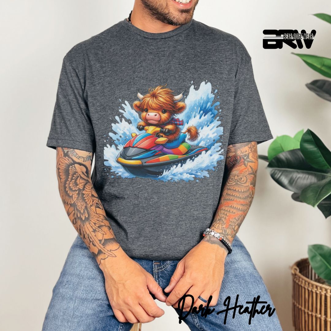 'Highland Cow-Ski Mobile' Summer T- Shirt