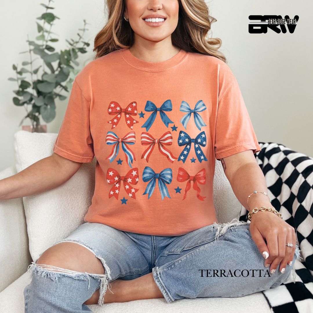 Red-White-Blue Bows- Patriotic Tee