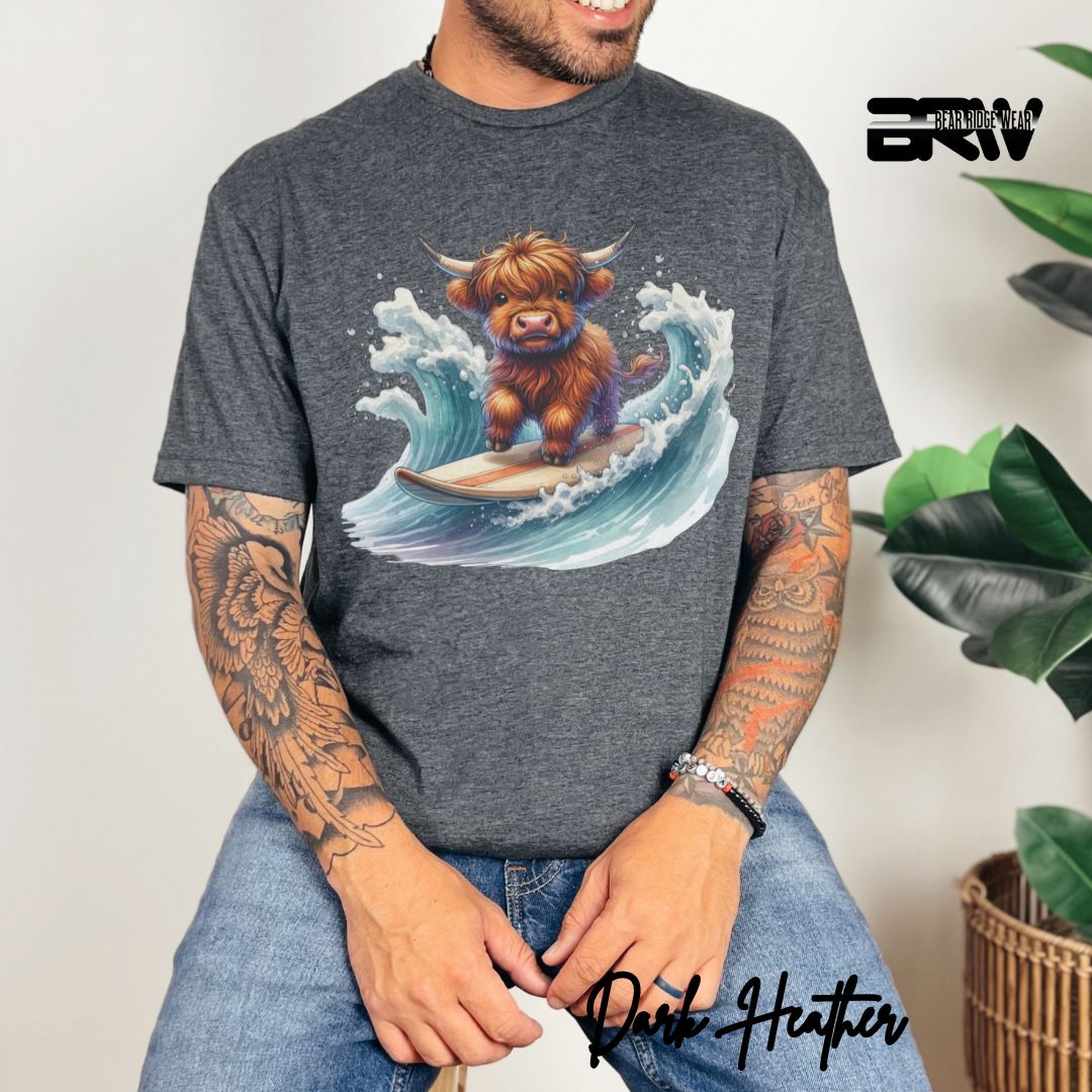 'Highland Cow-Surfing' Summer T- Shirt For Men