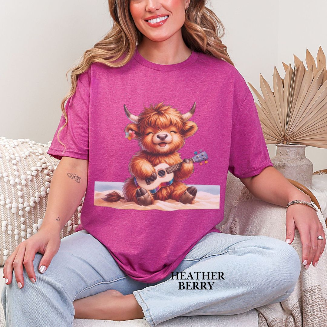 'Highland Cow-Guitar'  Summer Tee