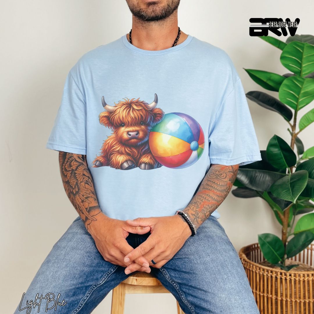 'Highland Cow-Beach-Ball' Summer T- Shirt