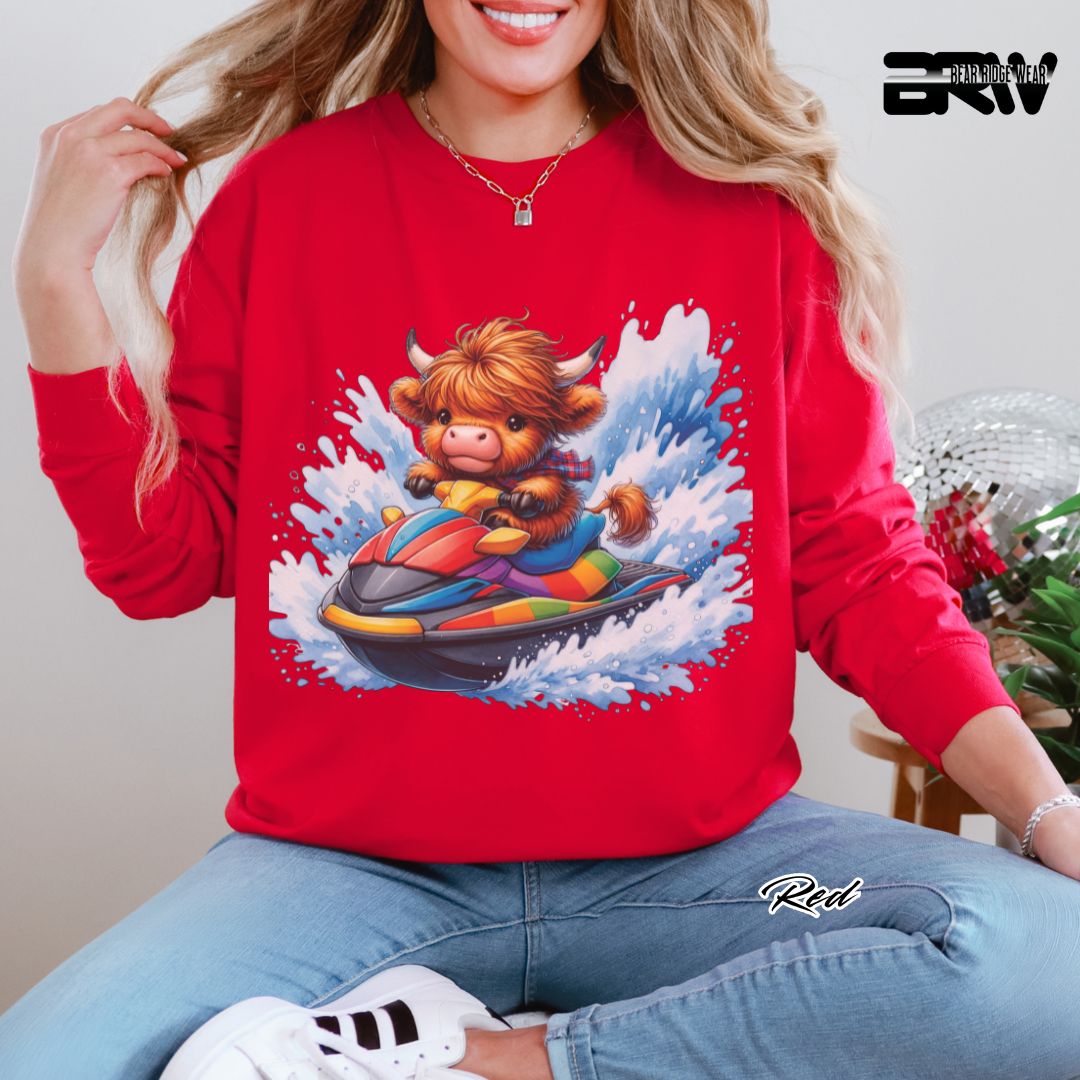 'Highland Cow- Ski Mobile' Summer Long Sleeve Tee