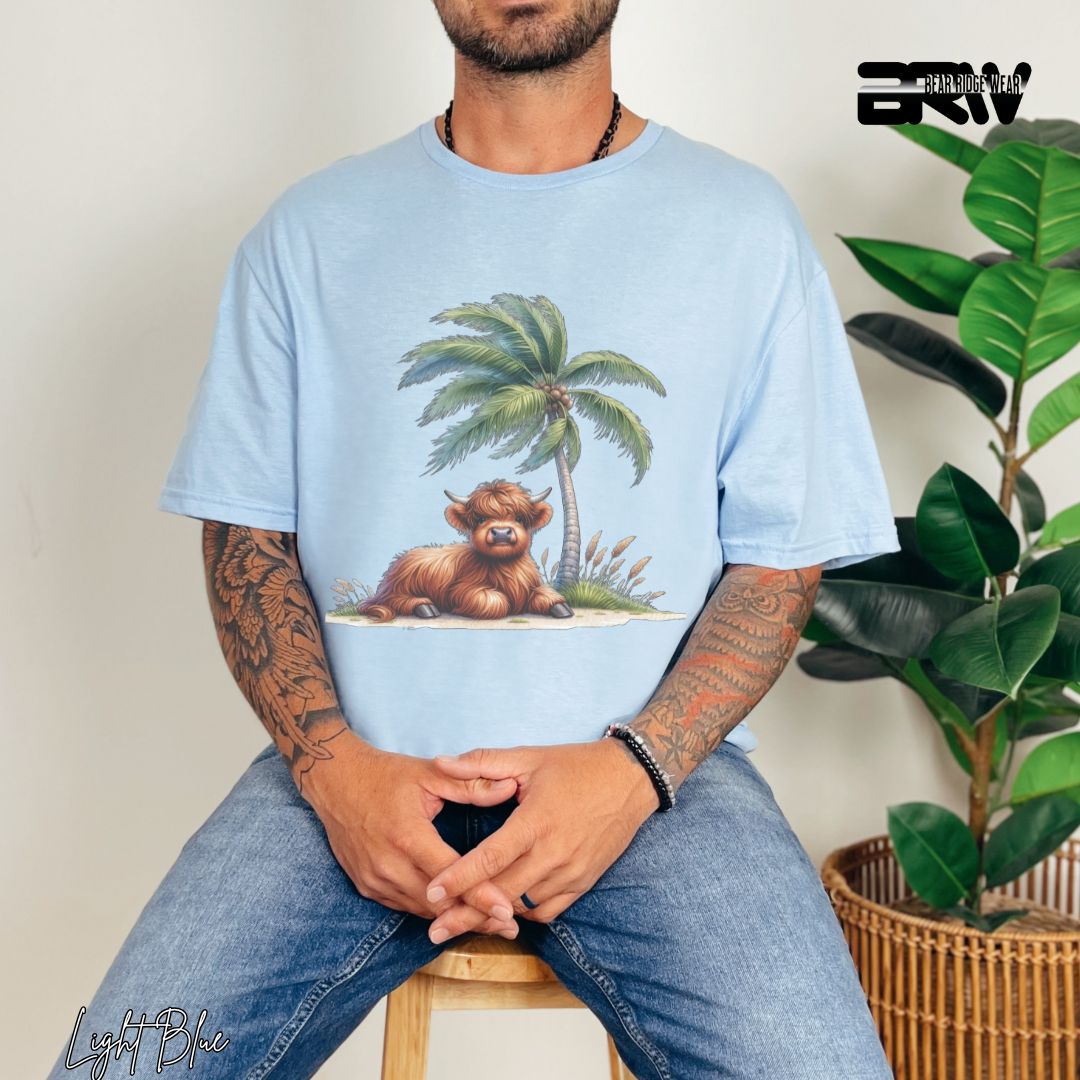 'Highland Cow-Palm Tree' Summer T- Shirt