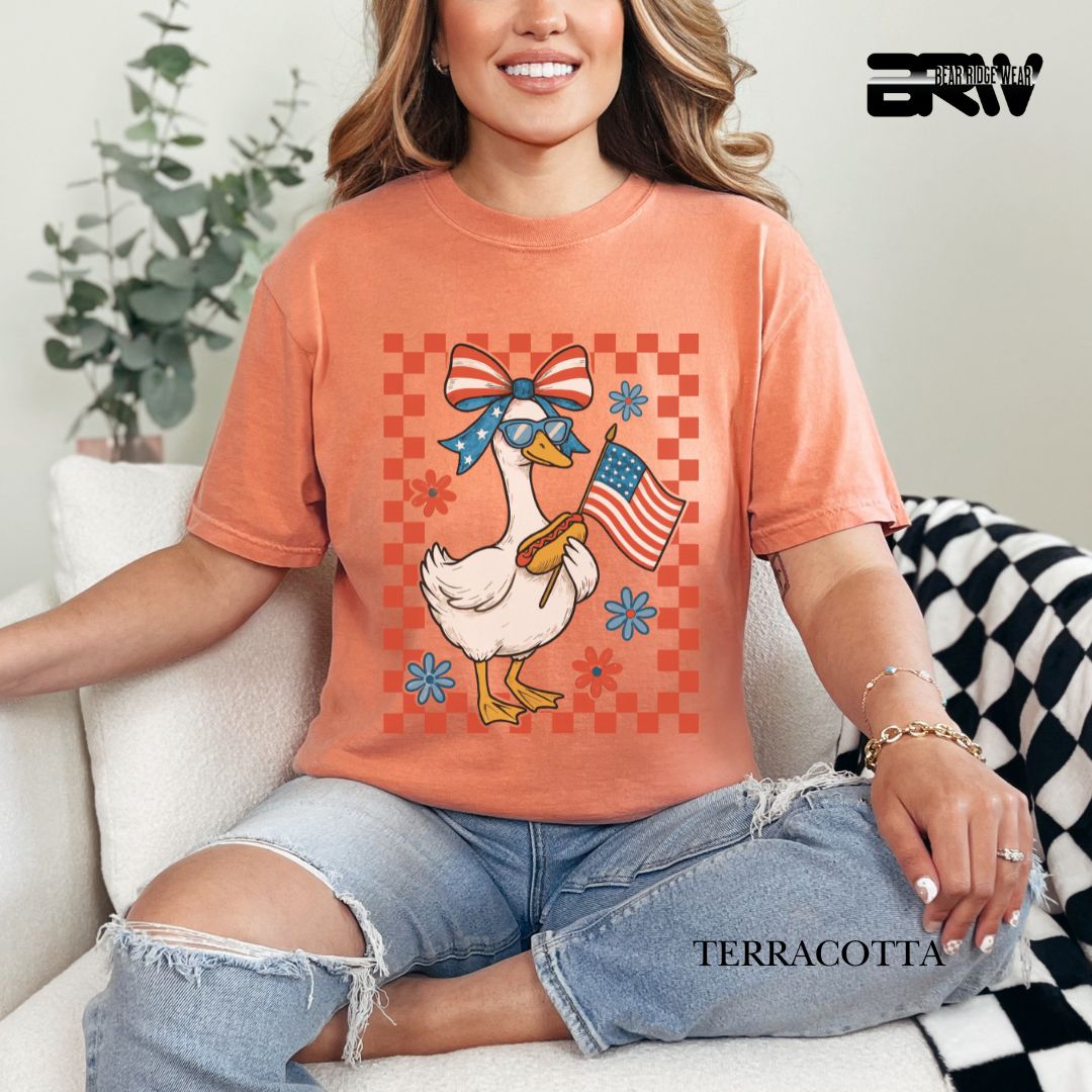 Goose-Girl Flag Hotdog- Patriotic Tee