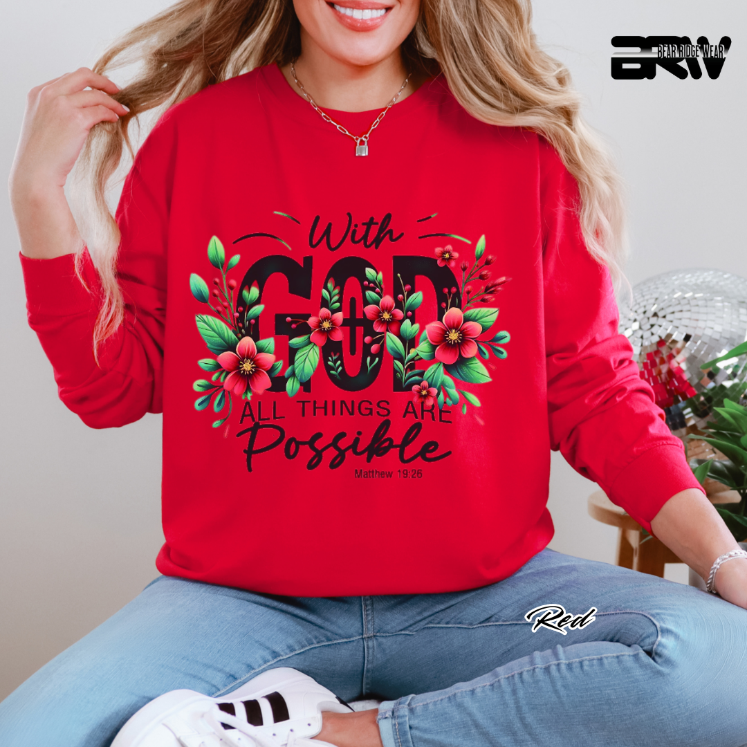 'With God All Things Are Possible' Faith Long-Sleeve Tee