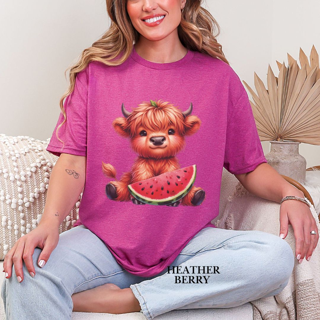 'Highland Cow- Watermelon'  Summer Tee