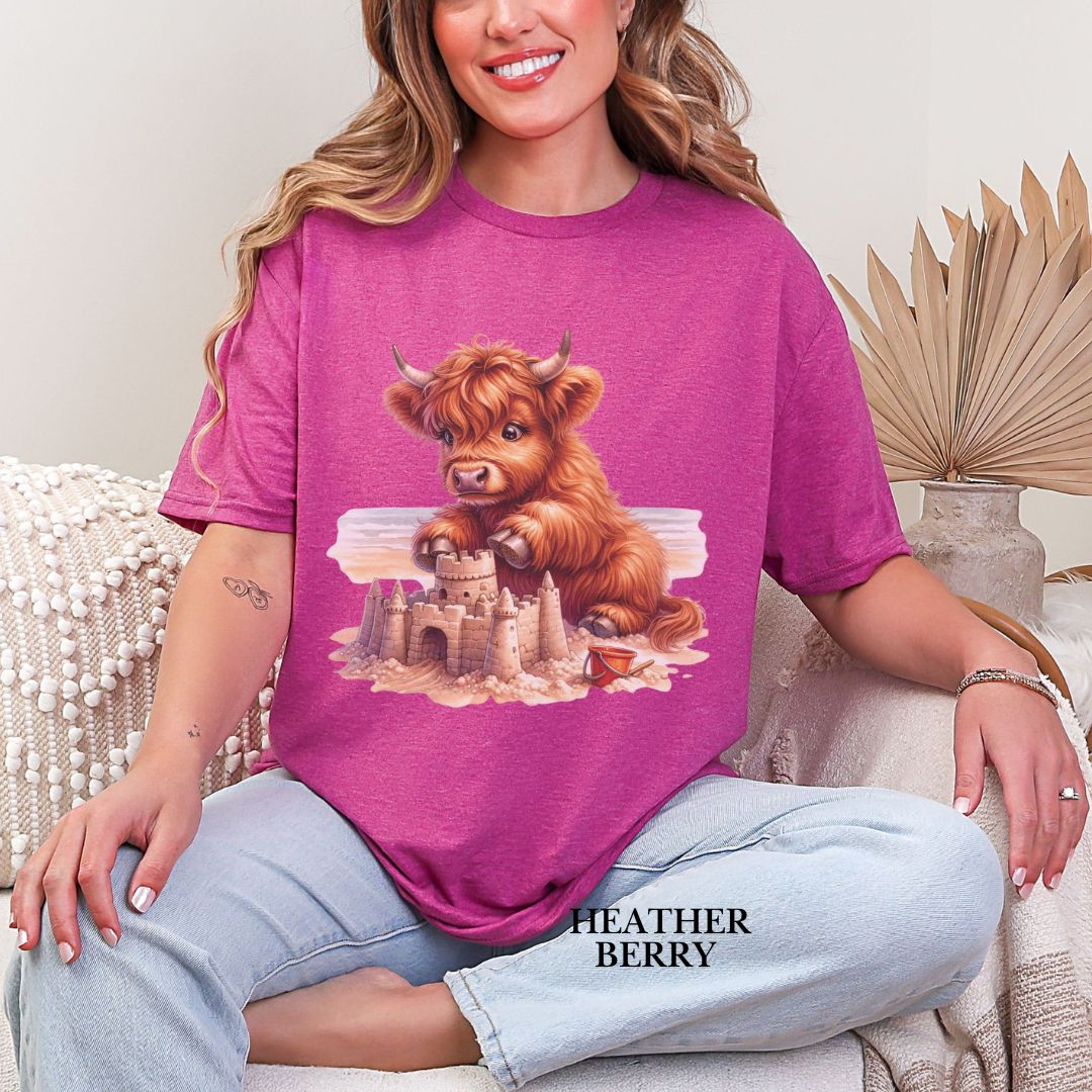 'Highland Cow- Sandcastle'  Summer Tee