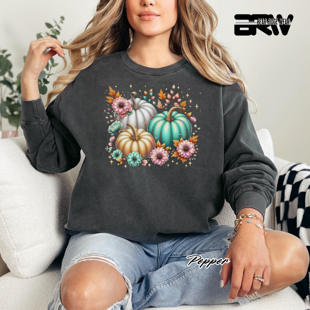 'Floral Shimmering Pumpkin' Fall Crewneck Sweatshirt