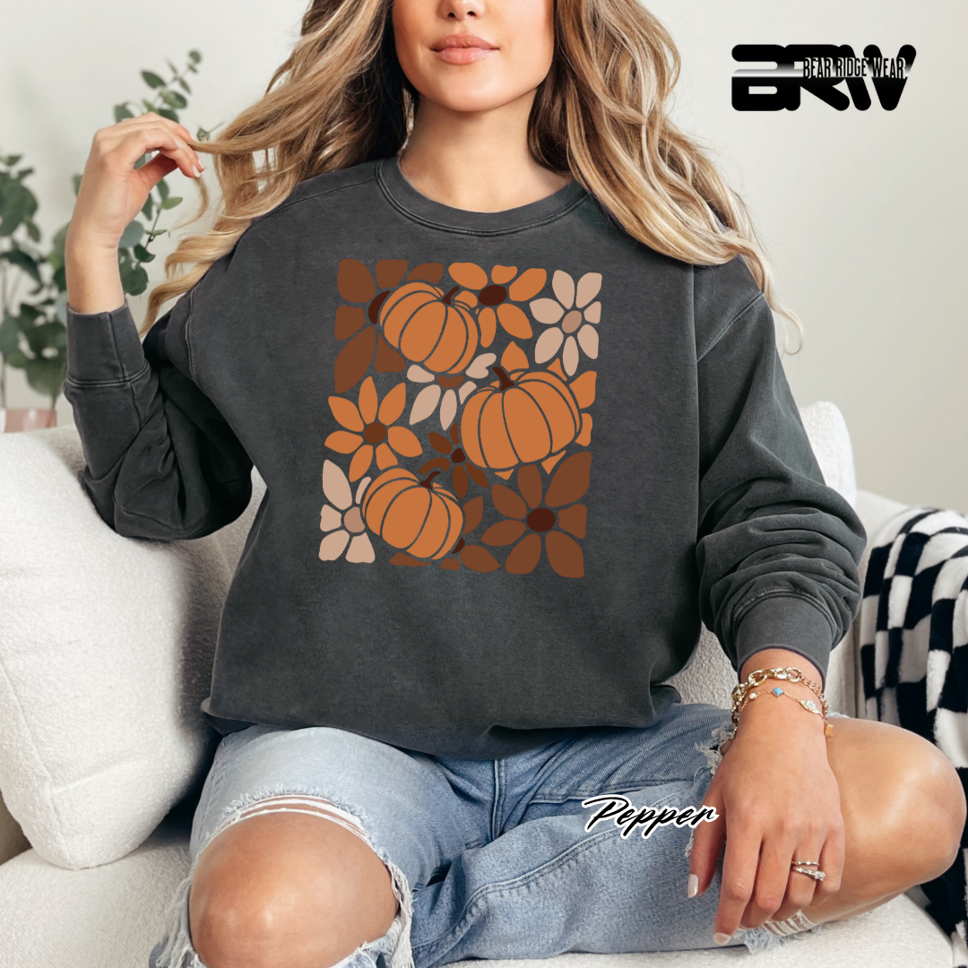 'Boho Floral Pumpkin' Fall Crewneck Sweatshirt
