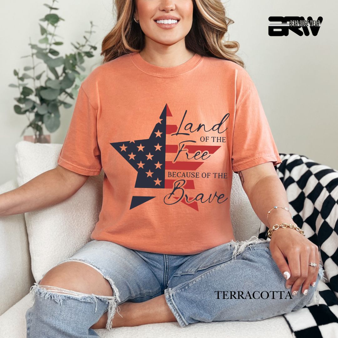 Land Of Free Star- Patriotic Tee