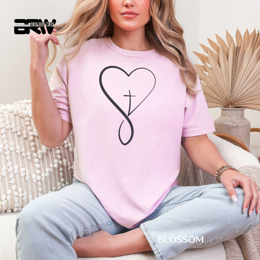 'Heart With Cross-Black.' Faith Tee