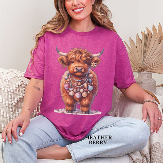 'Highland Cow-Lei Sea Shells'  Summer Tee
