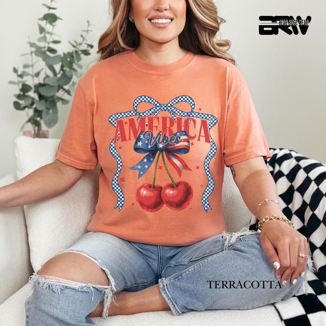 America Vibes- Cherries- Patriotic Tee