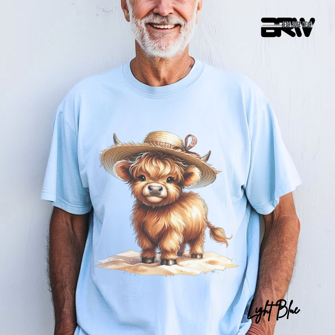 'Highland Cow- Sun Hat' Summer T- Shirt