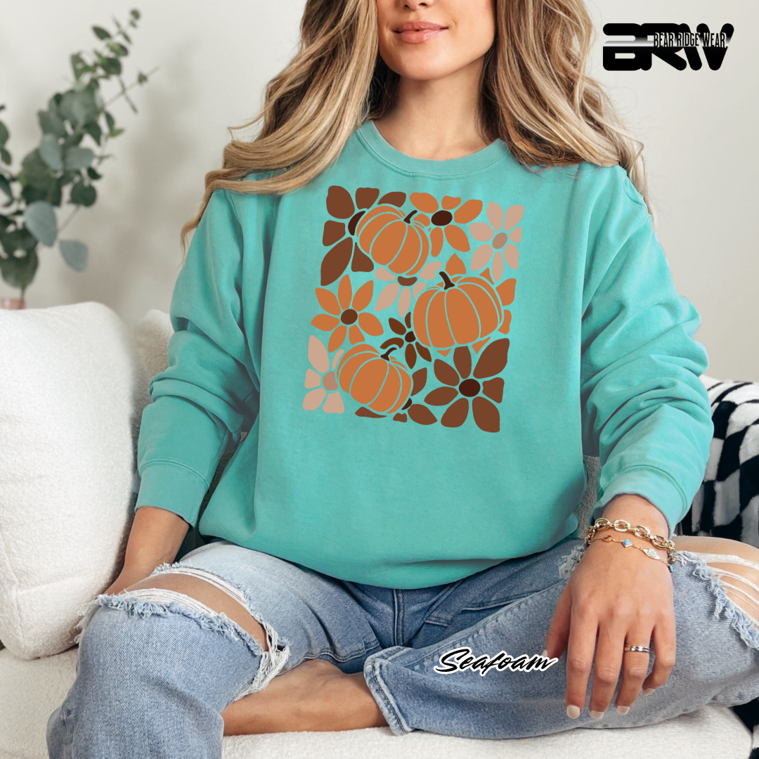 'Boho Floral Pumpkin' Fall Crewneck Sweatshirt