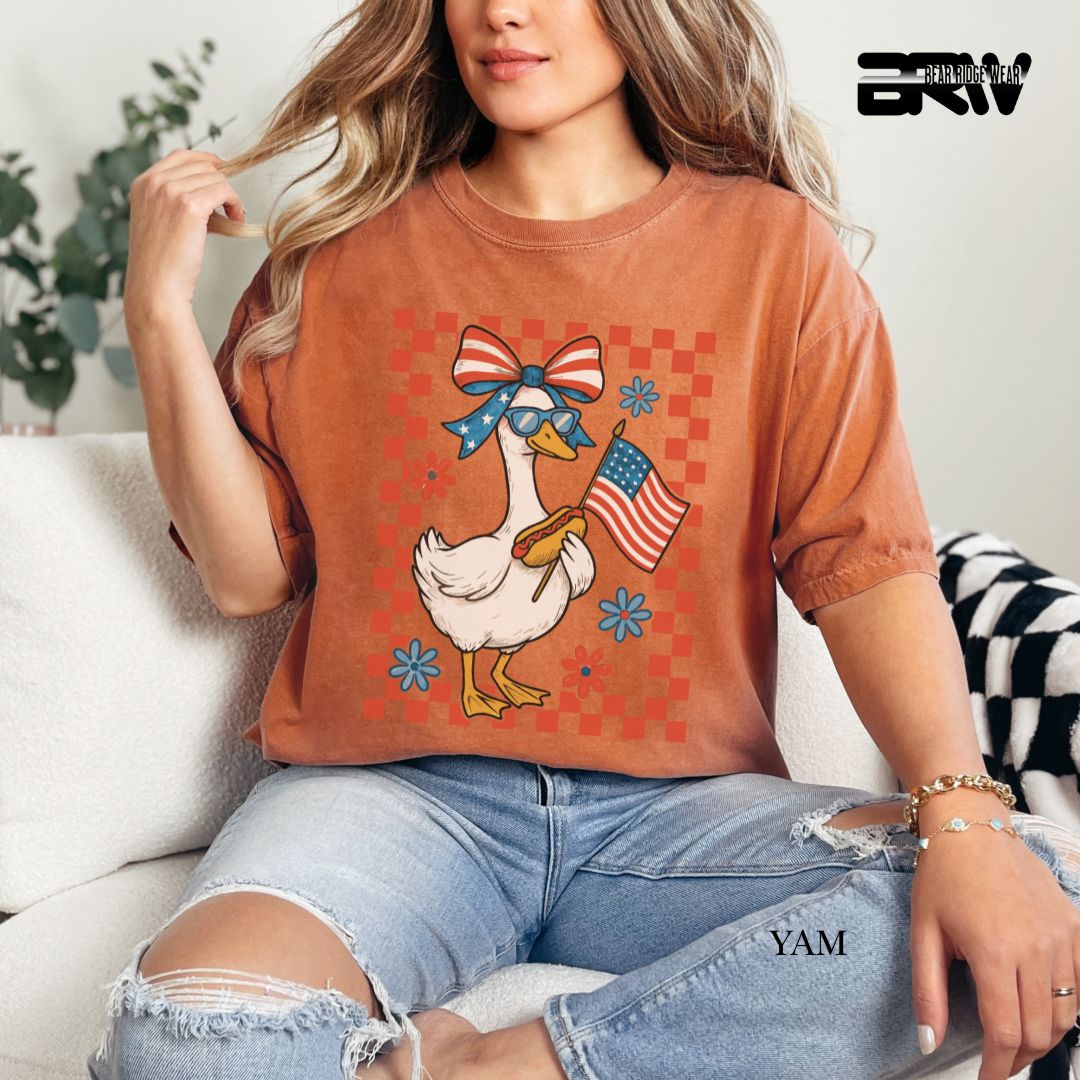 Goose-Girl Flag Hotdog- Patriotic Tee