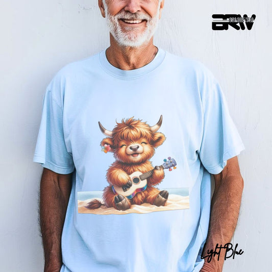 'Highland Cow-Guitar' Summer T- Shirt