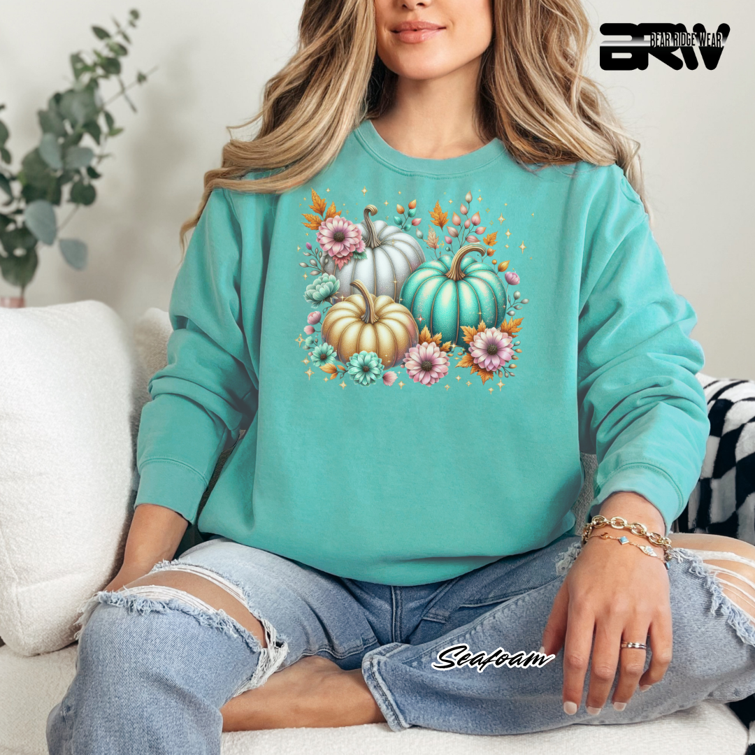 'Floral Shimmering Pumpkin' Fall Crewneck Sweatshirt