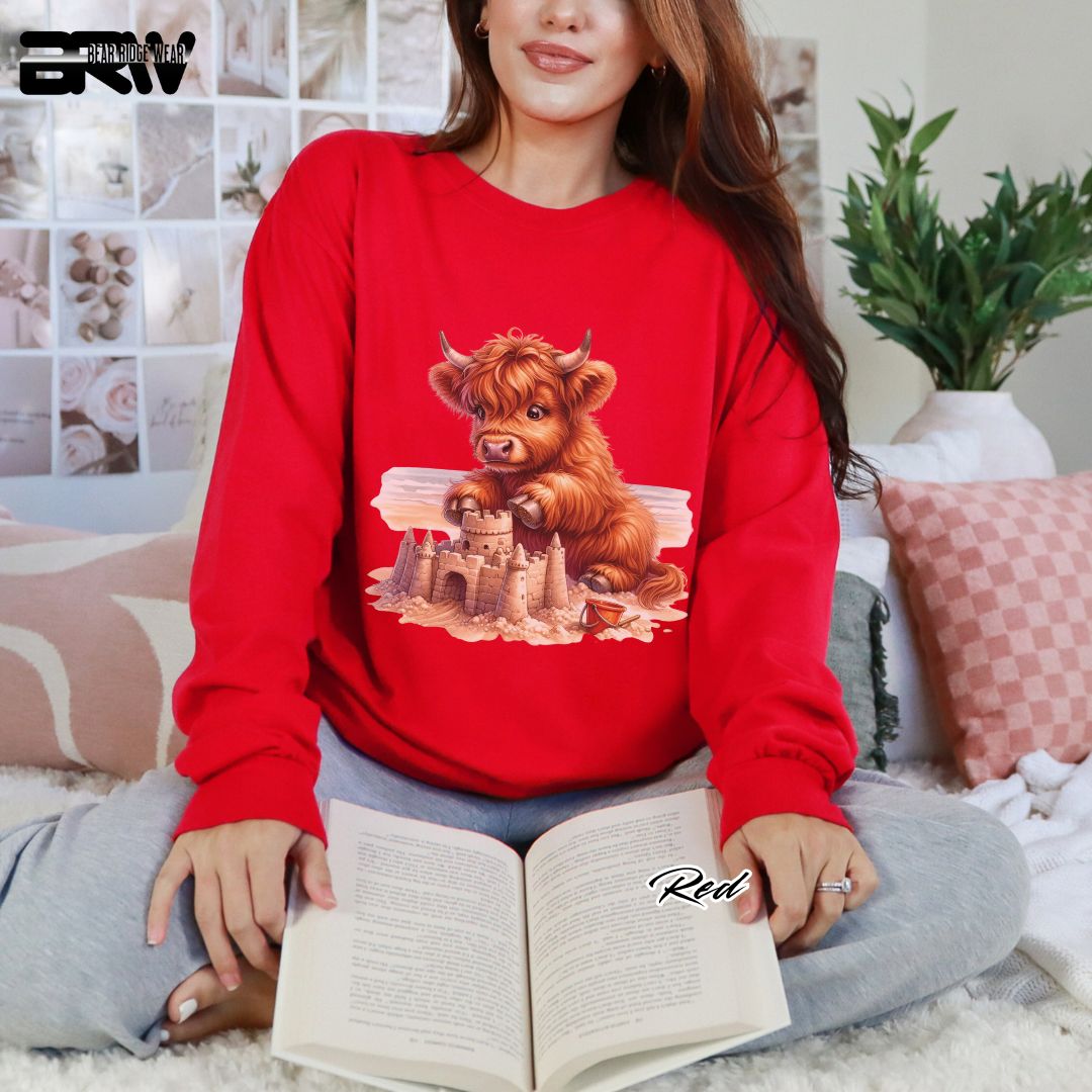 'Highland Cow-Sandcastle' Summer Long Sleeve Tee