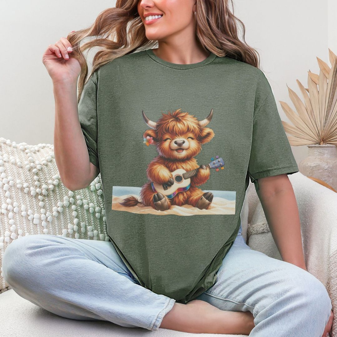 'Highland Cow-Guitar'  Summer Tee
