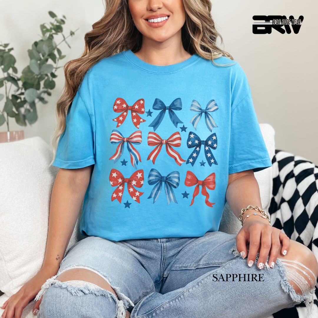 Red-White-Blue Bows- Patriotic Tee