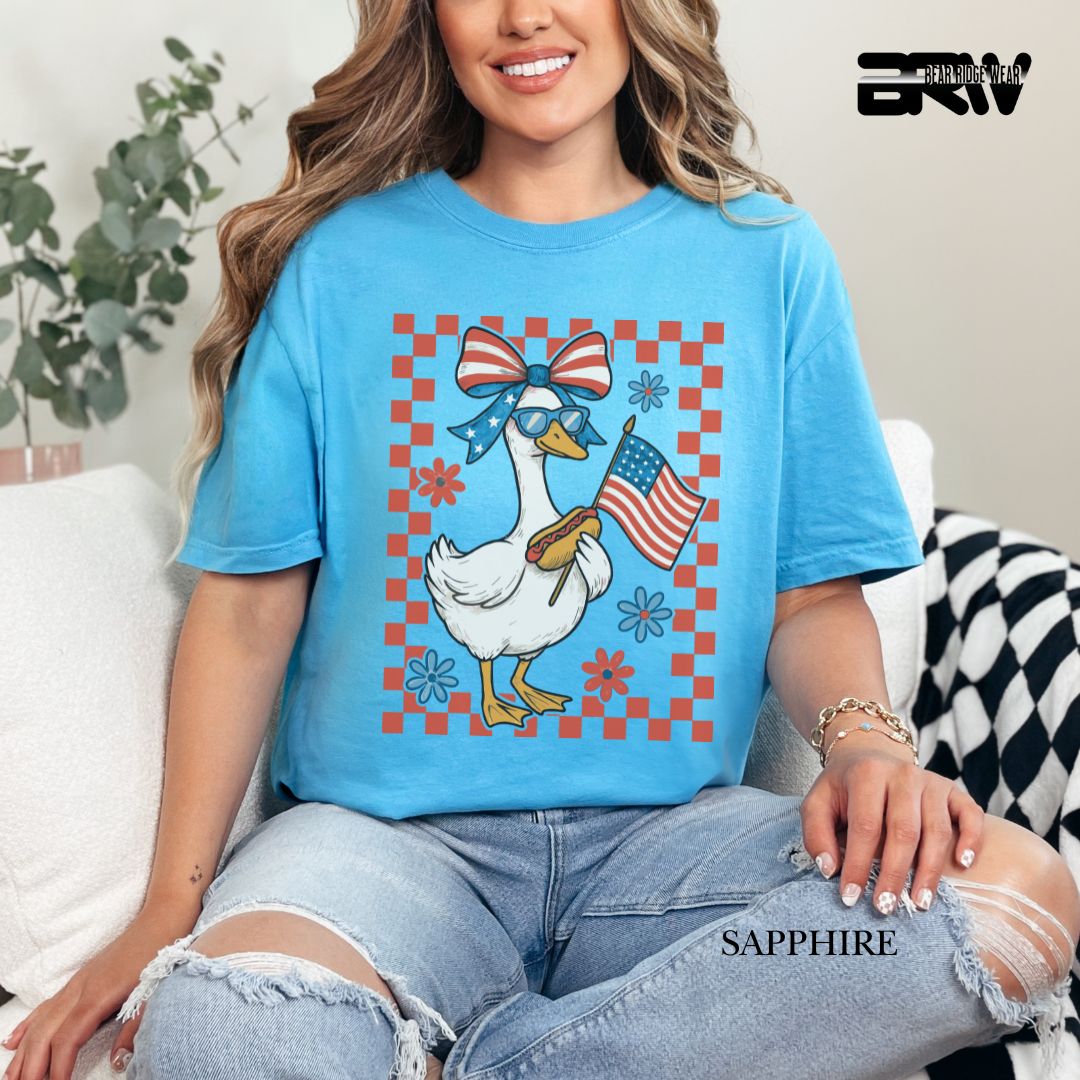 Goose-Girl Flag Hotdog- Patriotic Tee