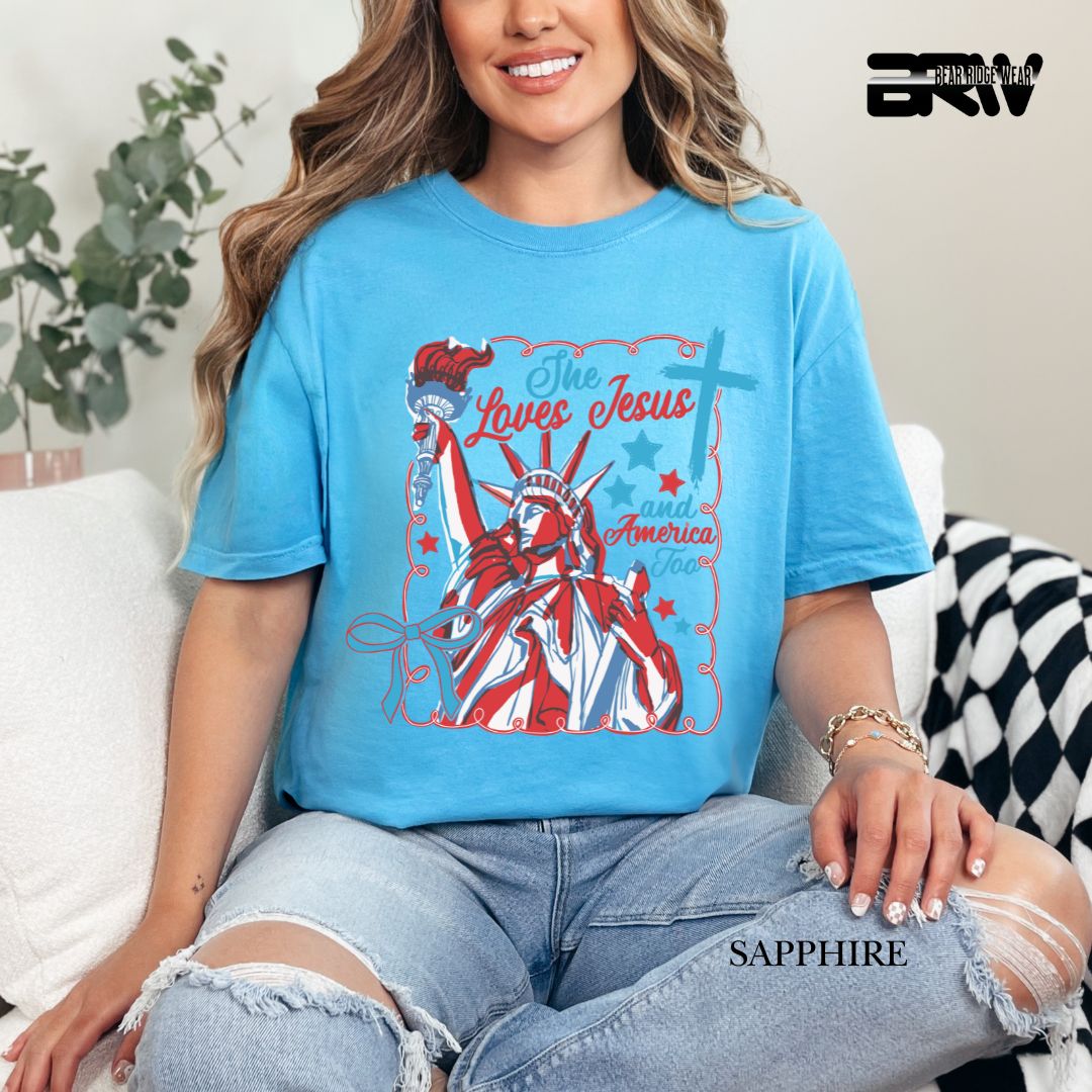 She Loves Jesus-America- Patriotic Tee